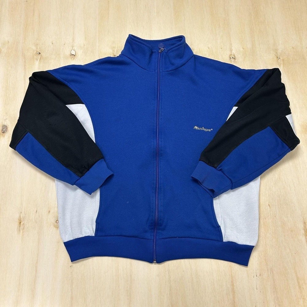 Vintage MacGregor Track Jacket Mens XL Blue Black Colorblock Full Zip Fleece